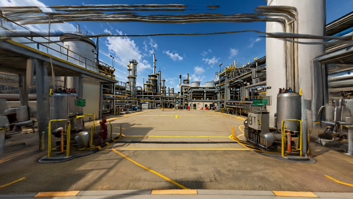 A 360-degree refinery process yard used as a training world